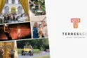 Collage d'images d'événements haut de gamme montrant un bâtiment blanc élégant aux rideaux dorés, plats gastronomiques, performance acrobatique, convives en dîner raffiné, portes dorées ornementales, voiture jaune vintage et célébration en bord de mer pou